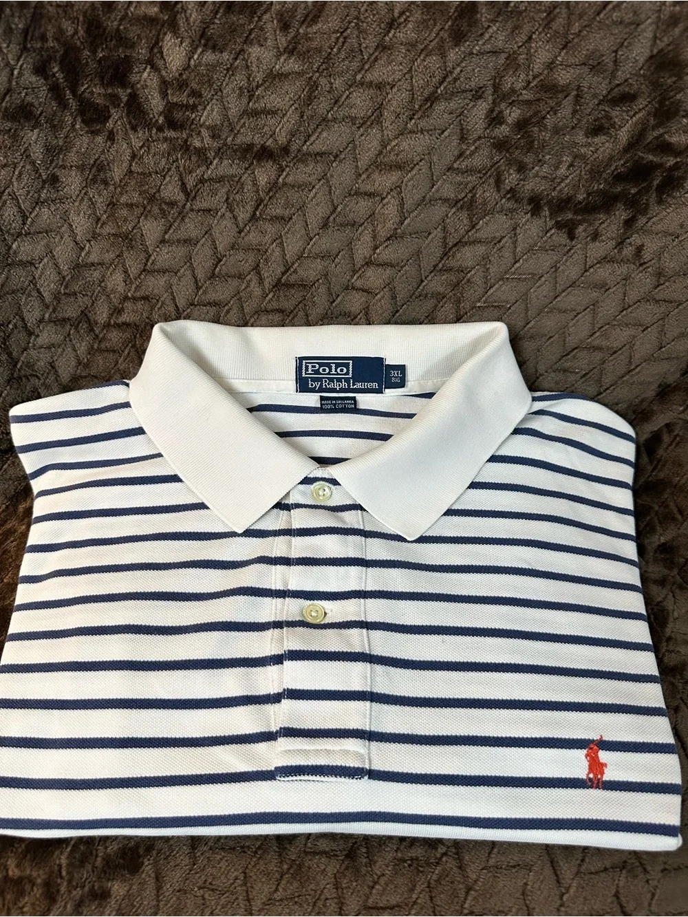Ralph Lauren White Polo with Navy Stripes and Red Logo